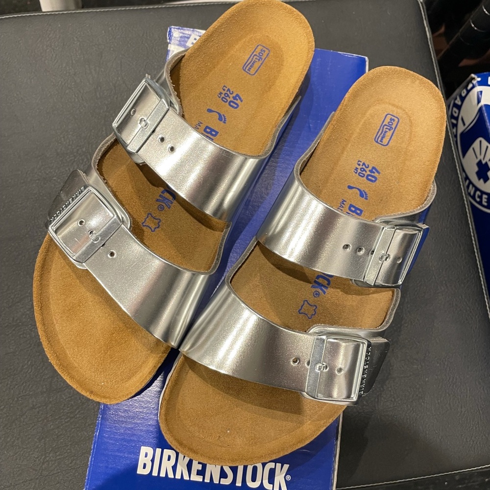 Brand new silver Birkenstock’s